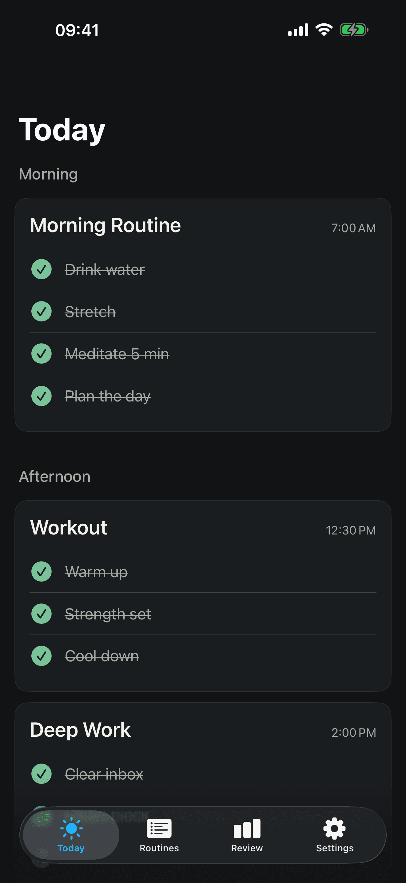 RoutineTracker app screen